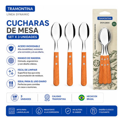 Cucharas Mesa Set X3 Piezas Acero Inoxidable Mango Naranja