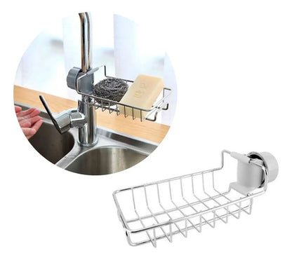 Soporte De Esponjas Ajustable A Canilla Cocina Organizador Plateado