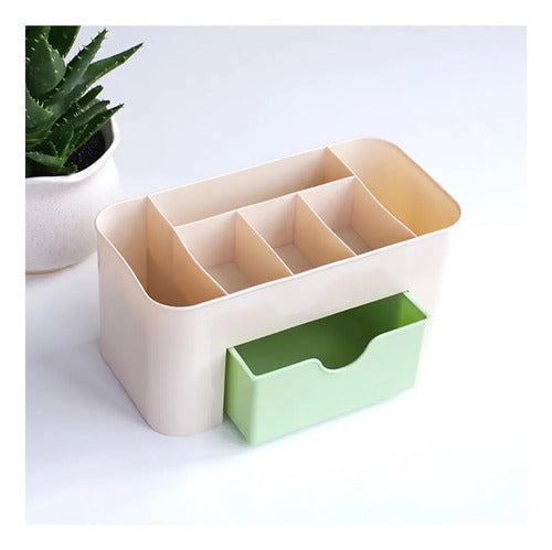 Organizador Para Maquillaje Cosmeticos Accesorios Plastico Beige Con Verde