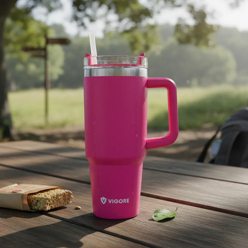 Vaso Térmico Acero Inoxidable 900ml Asa Tapa Sorbito Termo Fucsia