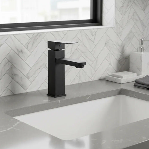 Canilla Griferia Monocomando Lavatorio Acero Baño Set Negro Mate