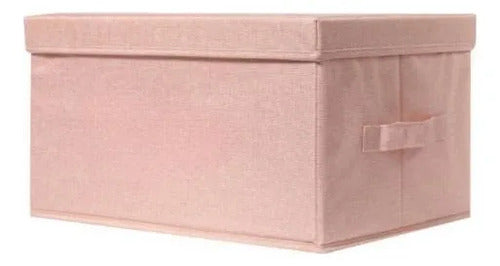 Caja Organizadora Plegable De Tela Con Tapa Y Asa 36x29x17cm Rosa