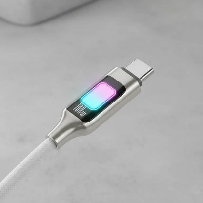 Cable Usb C A C 1.2m 5a Indicador Display Led Reforzado Plateado