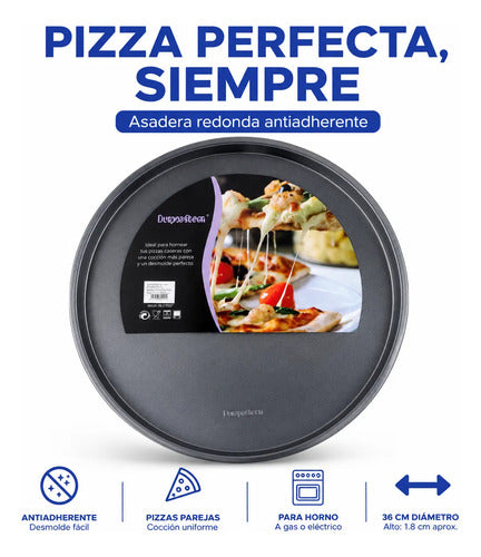 Molde Asadera Pizza Redonda Antiadherente 36cm Negro