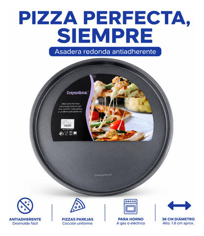 Molde Asadera Pizza Redonda Antiadherente 36cm Negro