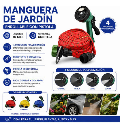 Manguera Reforzada Jardín 10m Pistola Pulverizadora 4 Modos Aleatorio