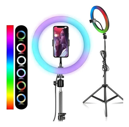Anillo Aro Luz Led Rgb Con Tripode Flexible 2m Soporte Negro Rgb