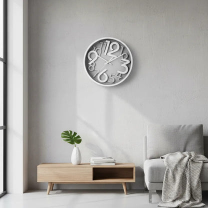 Reloj Pared Redondo Analogico Numeros 3d 25cm Negro Gris Gris