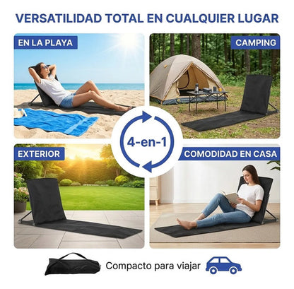 Silla Plegable Playa Camping Respaldo Bolso Portatil 100cm Negro