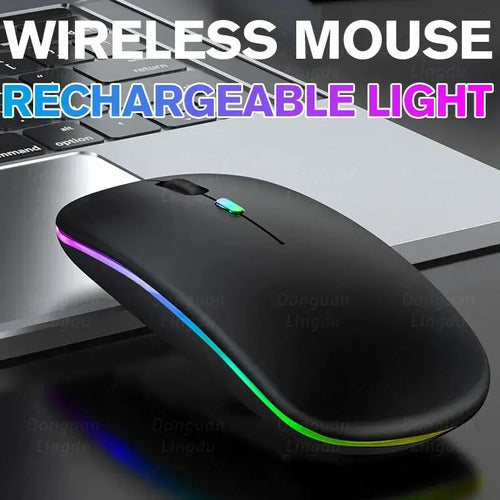 Mouse Gamer Inalambrico Rgb Bluetooth Usb Recargable Mac Pc Negro
