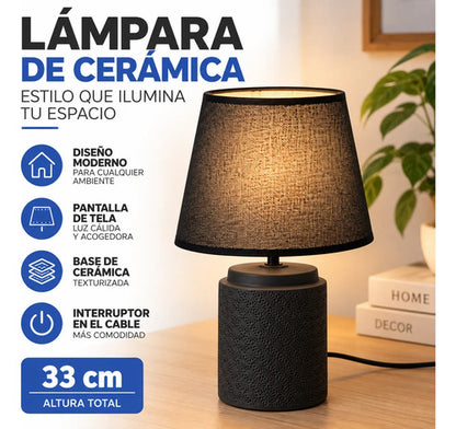 Lámpara Velador Mesa Cerámica Texturizada E27 33cm Negro