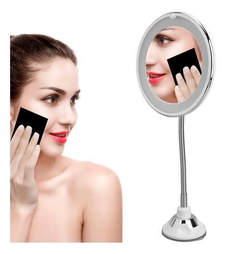 Espejo Maquillaje Luz Led Redondo Con Aumento Ventosa Blanco