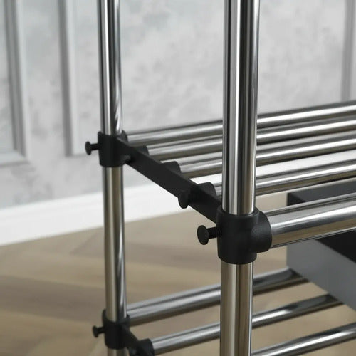 Perchero Ropero Doble Extensible Rueda Organizador 155 Metal Negro