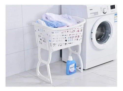 Canasto Ropa Plegable Patas Altura Cesto Hogar Baño Lavadero Blanco Calado