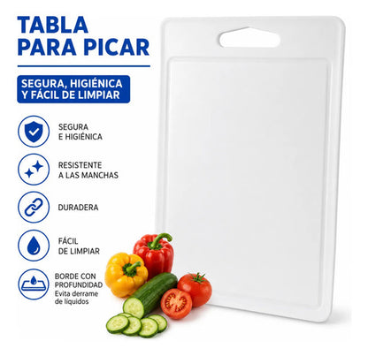 Tabla Picar De Cocina Plástica Blanca 36x26cm Borde Clásico Blanco
