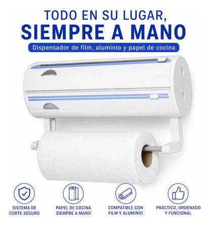 Dispensador Porta Film Papel Aluminio Rollo Cocina Cortador Blanco