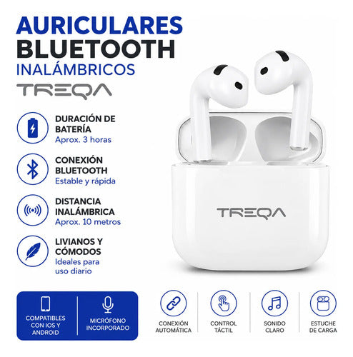 Auricular Bluetooth Inalámbrico Batería Audio Stereo Hd 10m Blanco