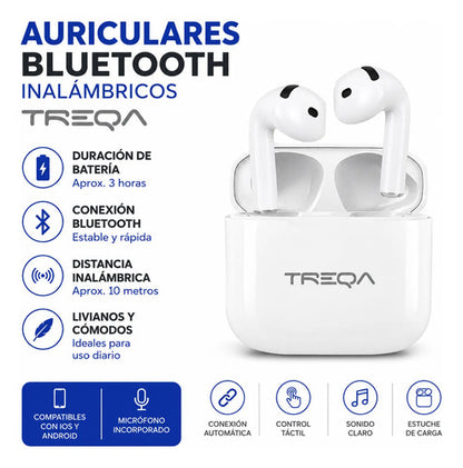 Auricular Bluetooth Inalámbrico Batería Audio Stereo Hd 10m Blanco