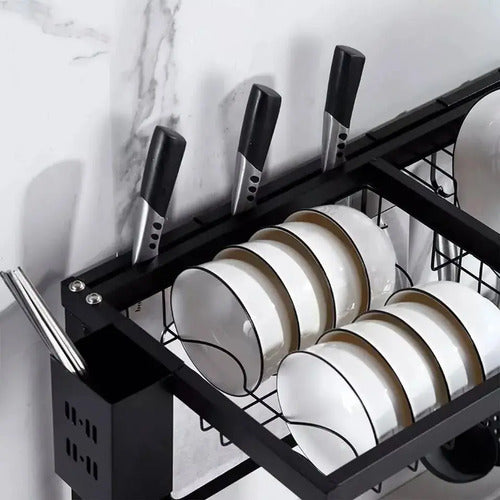 Escurridor Pileta Cocina Cubiertos Platos Metalico Negro Negro