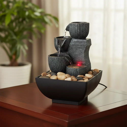 Fuente Agua Decorativa Zen Led Cascada Usb Interior 17x11x9 Negro