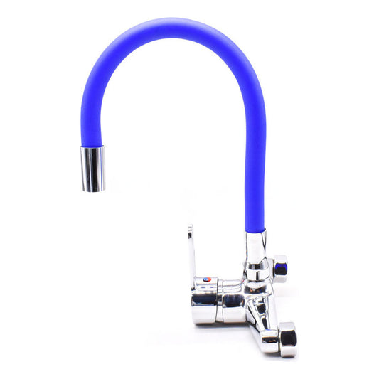 Monocomando 15cm Pico Azul Flexible Cocina Pared Mesada