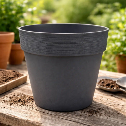 Maceta Plastica Redonda Decorativa 35x30cm Jardin Exterior Gris