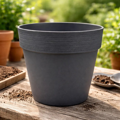 Maceta Plastica Redonda Decorativa 35x30cm Jardin Exterior Gris