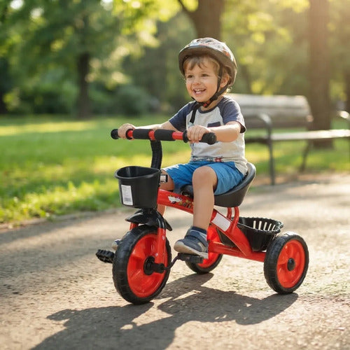 Triciclo Infantil 3 Ruedas Pedales 2 Canastos Acero 66cm Rojo