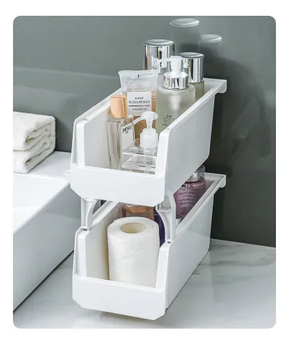 Organizador Canasto Plástico Apilable Multiuso 30cm Baño Blanco