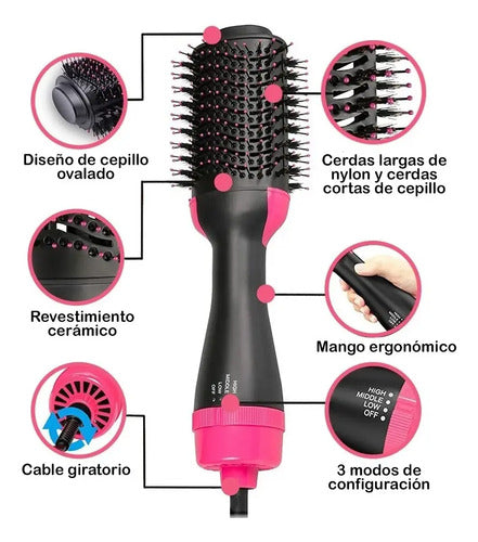 Cepillo Alisador Electrico Peine Cabello 3 En 1 Negro