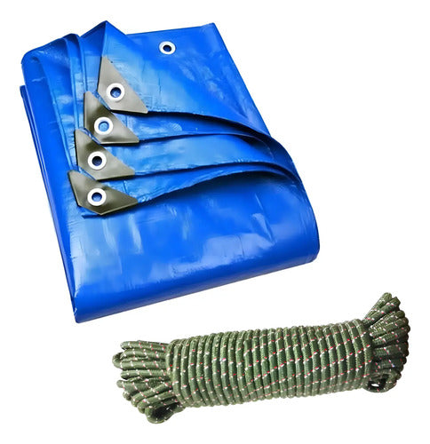 Lona 2x3 Impermeable Toldo Camping + Cuerda 30 Mts Trenzada Azul