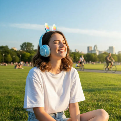 Auricular Infantil Bluetooth Rabbit Tf Mic Vincha Ajustable Celeste