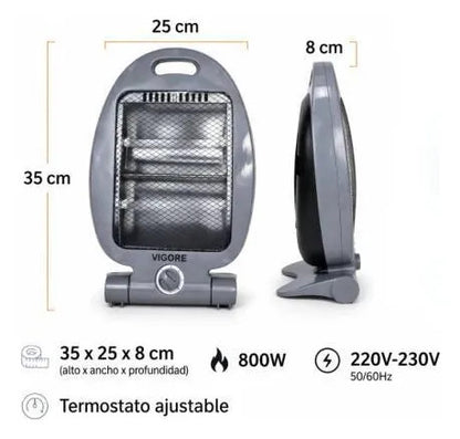 Estufa Calefactor Electrica 800w Termostato Portatil 35-25cm Gris