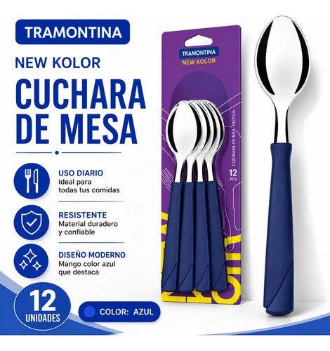 Cucharas Mesa Pack Set X12 Unidades Azul Cocina Postre Azul
