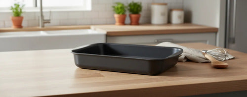 Asadera Fuente Rectangular Antiadherente 34x26cm Hondo Negro