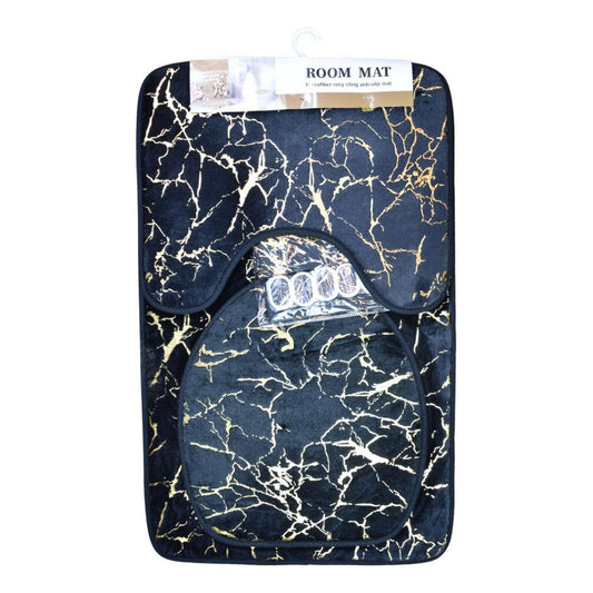 Pack De Alfombras Y Cortina De Baño Diseño Marmol 4pcs.