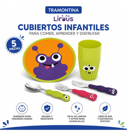 Set Juego Infantil Vajilla Plato Vaso Cubiertos X5 Piezas Aleatorio