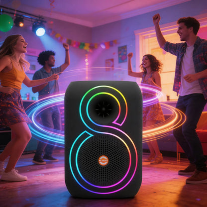 Parlante 8 Bluetooth Led Rgb Tws Usb Fm Microfono 25w Set Negro