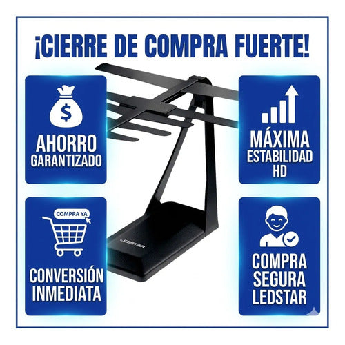 Antenas Interior Tv Digitales Señal Abierta Hdtv Canal 10 Db Negro