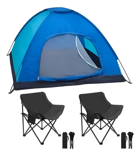 Carpa Camping 3 A 4 Personas + 2 Sillas Plegables Con Funda Aleatorio