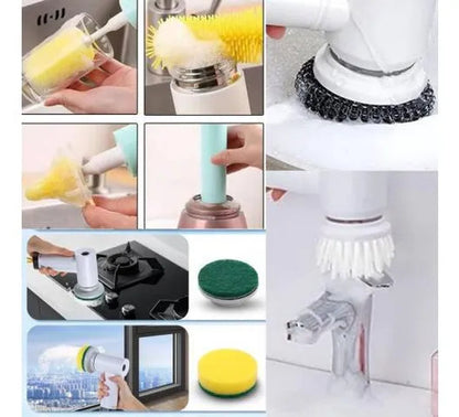 Cepillo Electrico Multiuso Limpiador 7 En 1 Recargable 12w Blanco Y Verde Agua / Celeste