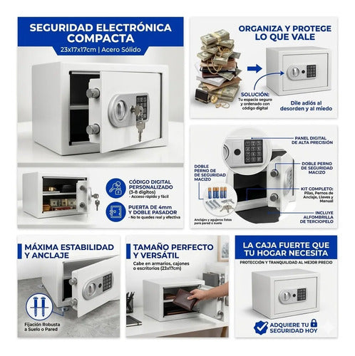 Caja Fuerte Electronica Digital Seguridad Acero Fuerte 23 Cm Negro