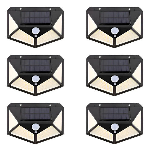 Set X6 Aplique Solar Pared Foco Led Sensor De Movimiento Negro
