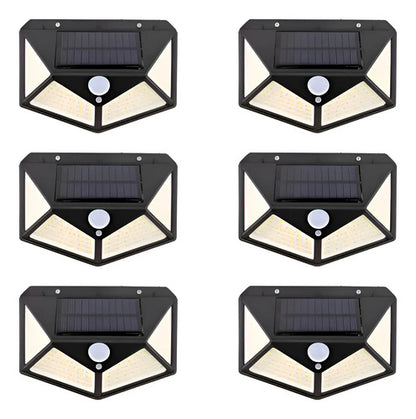 Set X6 Aplique Solar Pared Foco Led Sensor De Movimiento Negro