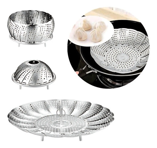 Canasto Vaporizador Cesto De Alimentos Plegable Acero Inox