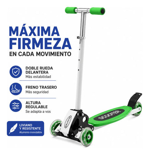 Monopatín Scooter Infantil Plegable Aluminio Freno Trasero Verde