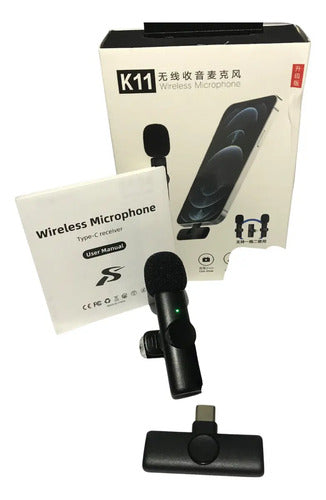 Micrófono Solapero Inalámbrico Tipo C Laptop Pc K11 2023 Color Negro