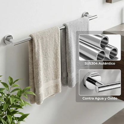 Toallero De Barra Acero Inoxidable Cromo 61cm Soporte Para 2 Toallas Organizador Baño Y Cocina De Pared Diseño Minimalista Gris
