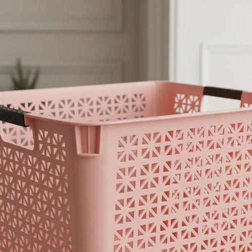 Canasto Plástico Multiuso Organizador Con Asas 35x27x21cm Rosa
