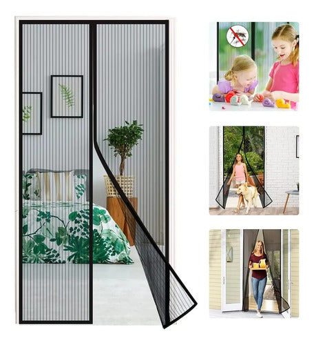 Cortina Mosquitero Puerta Con Cierre Magnetico 100 X 210cm Negro